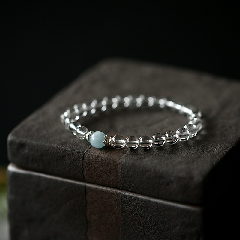 Original and personalized crystal natural white crystal bracelet, Good luck aquamarine ladies S925 sterling silver jewelry bracelet pic 12
