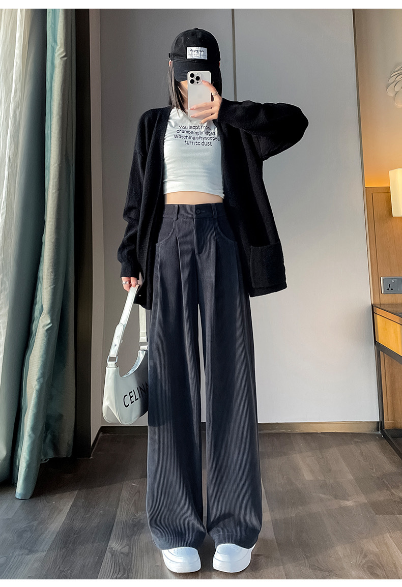 【高品质】欧棉绒阔腿裤秋冬新款加厚女高腰宽松爆款雪尼尔休闲裤详情15