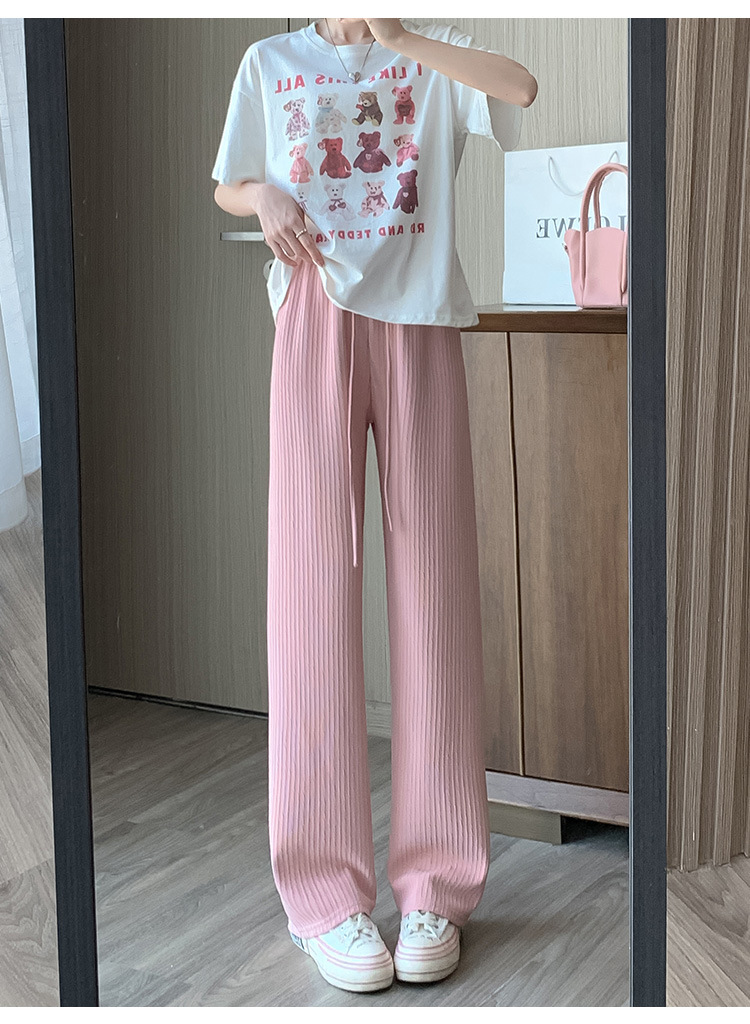 窄版阔腿裤女夏季薄款2023新款冰丝高腰针织女士休闲直筒垂感长裤详情16