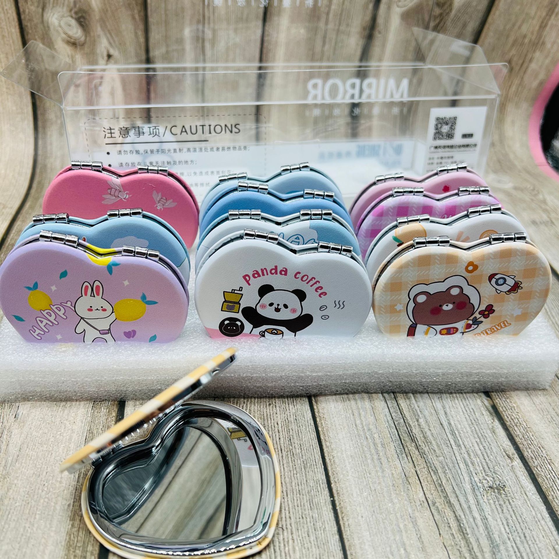 Double-sided mirror, folding mirror, magnifying mirror, portable mini, small makeup mirror, cartoon round mirror pic 7