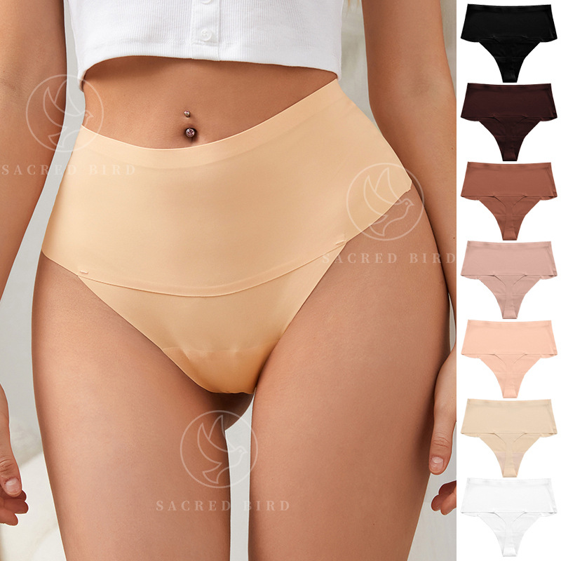 欧美大码无痕冰丝内裤女士V型腰边 一片式纯棉裆透气女士三角内裤详情3