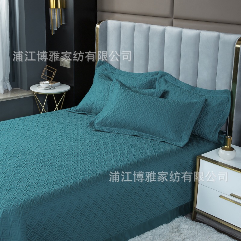 Wholesale of new light luxury 60s long-staple cotton bed cover three-piece set, quilted quilt with thickened cotton interlining, pure cotton bed cover pillowcase pic 9