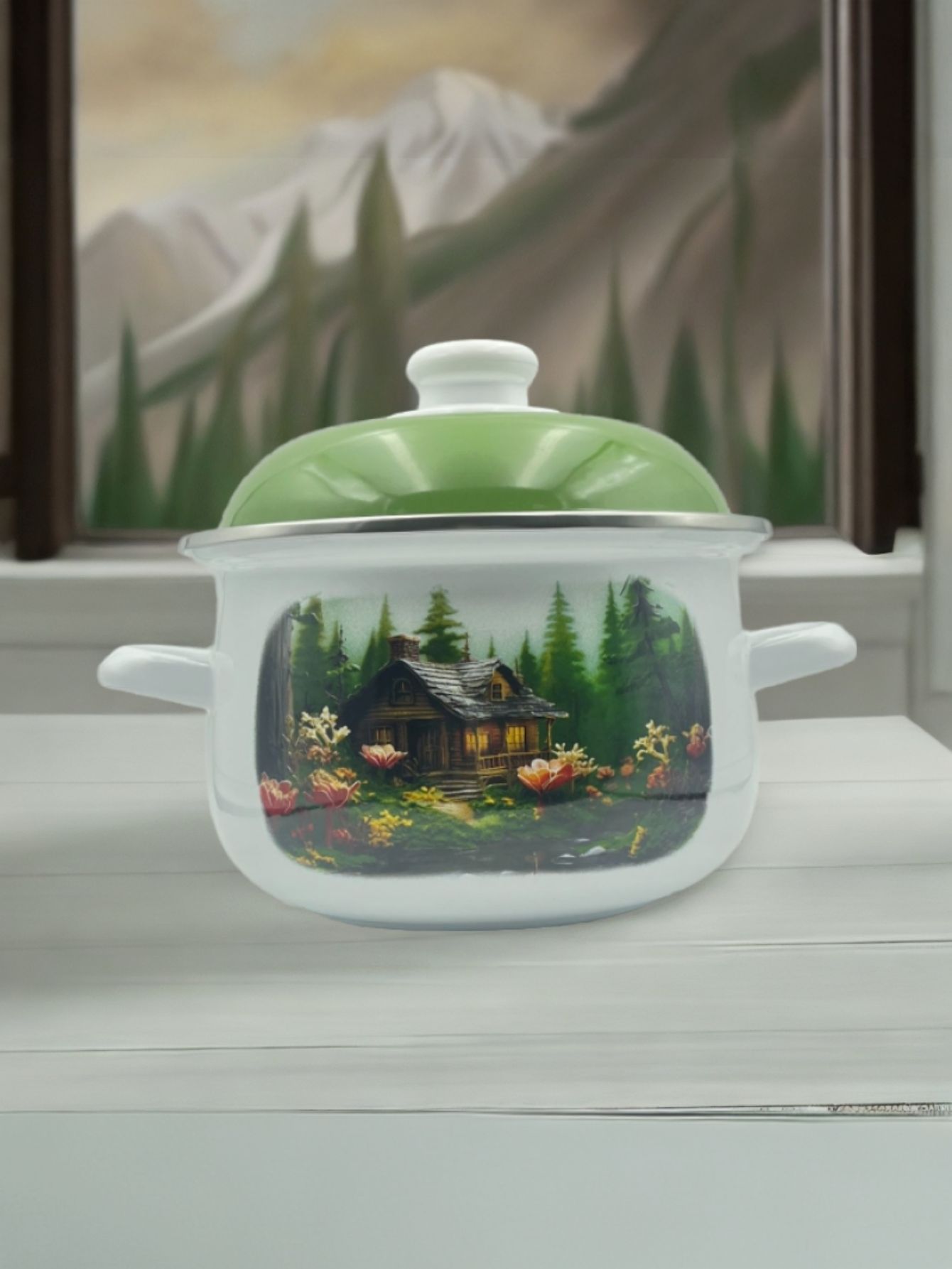 Enamel stew pot, soup pot with lid, thickened preservation three-piece set wholesale. Russian flower can be used over open flame 16-18-20 pic 6