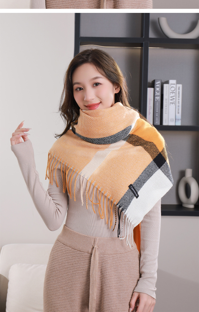 格子秋冬季围脖女韩系2023围巾披肩女新款简约加厚保暖仿羊绒围巾详情17