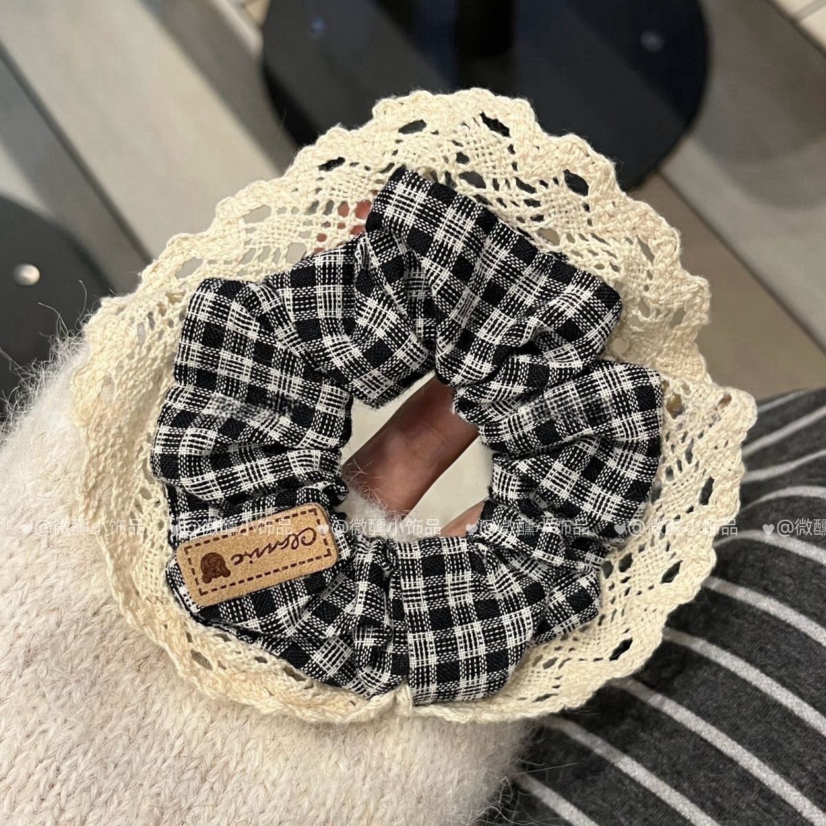 New college-style floral corduroy large hair tie, laid-back ponytail bun, hair tie and hair accessory pic 6