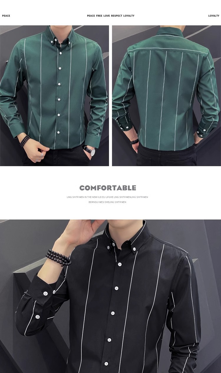 男士长袖衬衫春秋季新款商务休闲韩版修身衬衫男免烫抗皱衬衣男款详情16