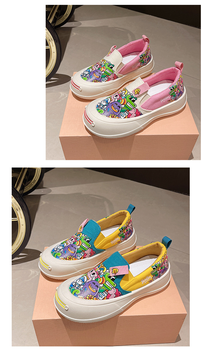 可爱卡通懒人一脚蹬厚底透气帆布鞋女涂鸦2024春秋新款休闲鞋批发详情17