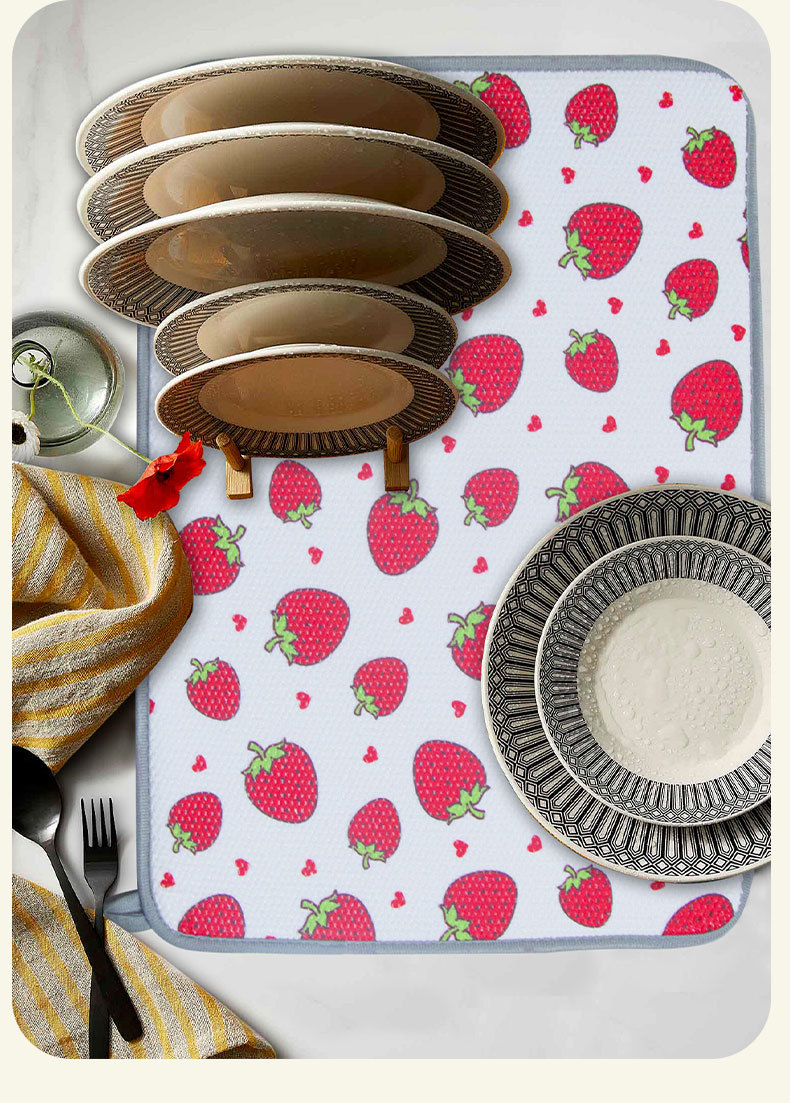 卡通草莓厨房沥水垫可爱风国潮家用洗漱台吸水垫餐桌垫西餐餐桌碗杯垫详情7