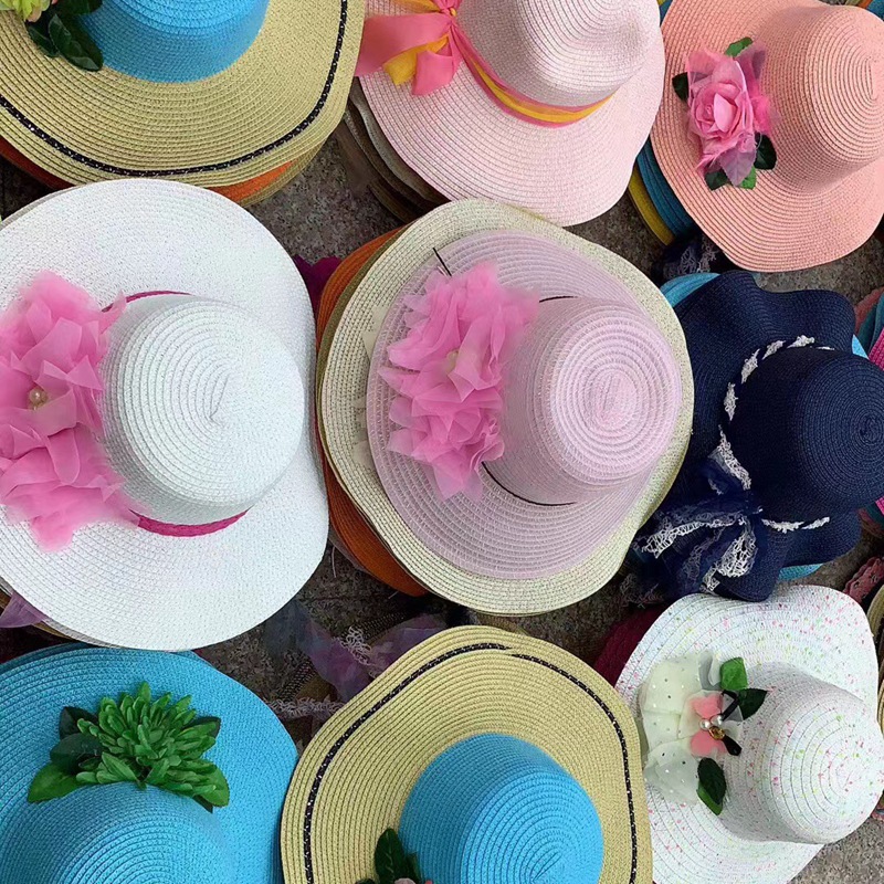 夏凉帽地摊景点热卖遮阳防晒大帽檐波浪草帽男女沙滩太阳帽10元详情12