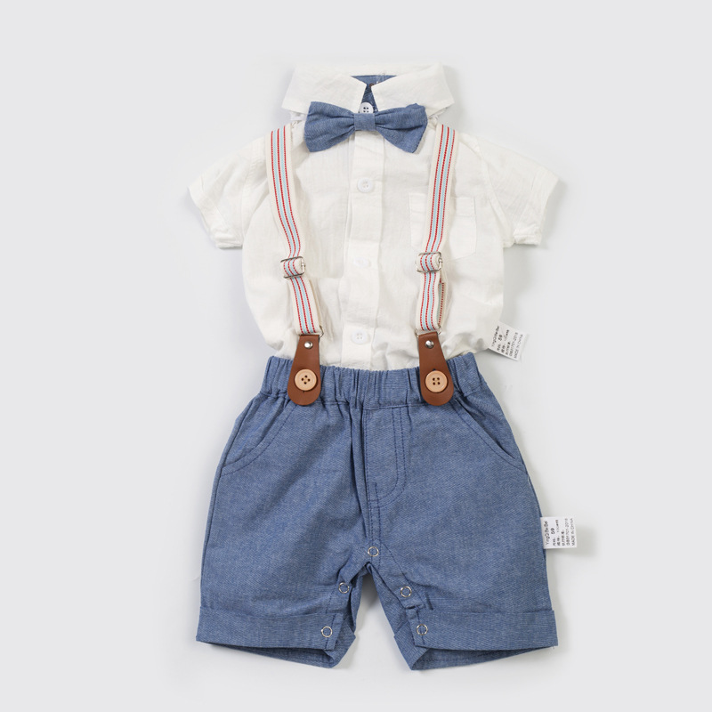 Summer male baby gentleman sets, baby crawling suits, overalls, two-piece sets, British-style cool evening gowns for foreign trade pic 13