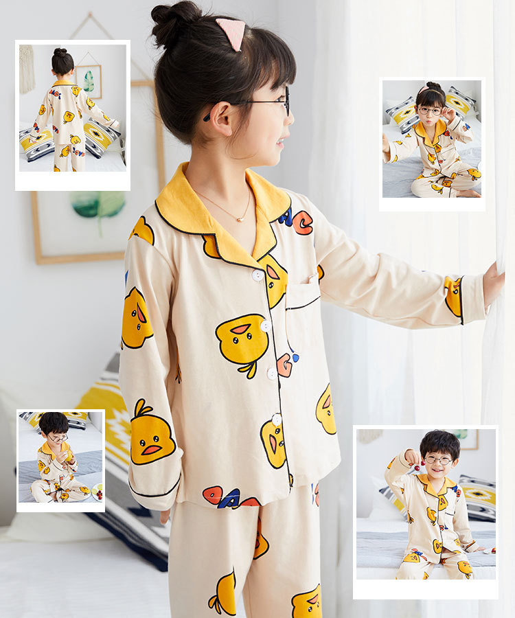 儿童睡衣女孩针织棉春秋冬开衫翻领长袖外贸男工厂宝宝家居服套装详情55