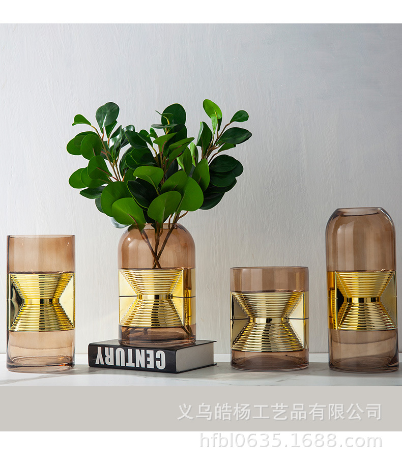 Minimalist, light luxury, high-end living room dried flower arrangement, irregular-shaped gold-plated glass vase combination, home decoration, ins style pic 4