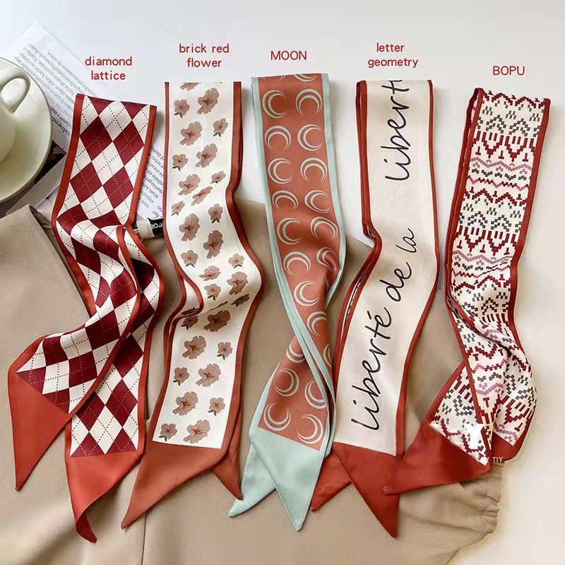 The long silk scarf exudes a high-end and elegant charm. The double-layer satin hair band is a Korean-style scarf for women. The ribbon decoration is a versatile suit scarf pic 1