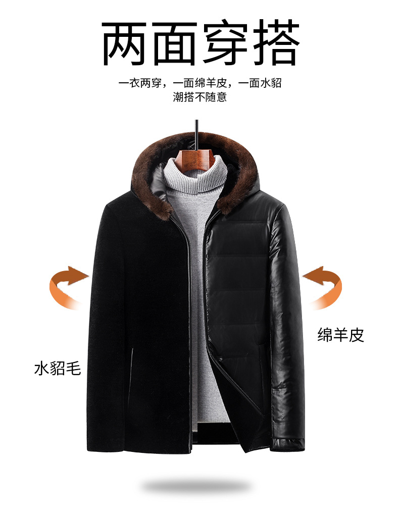 2023冬新款男士羊剪绒外套 双面羽绒内胆连帽夹克 一件代发AM8932详情5