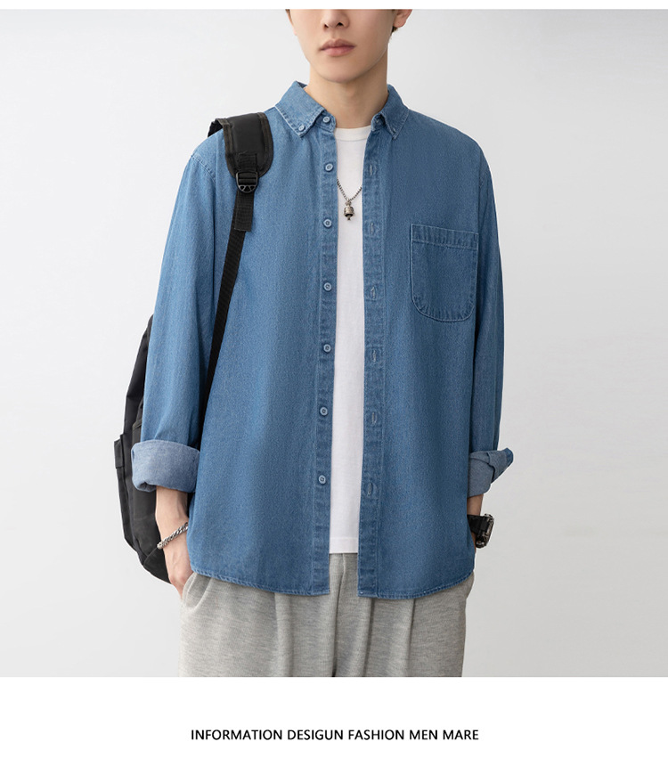 牛仔衬衫长袖男士帅气复古工装衬衣薄款日系休闲牛仔衣外套男款潮详情33