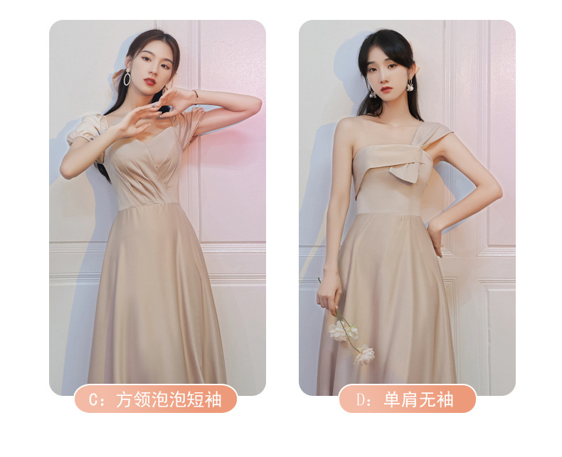 伴娘服2022年新款夏季姐妹团长裙平时可穿小众大码缎面礼服女详情6