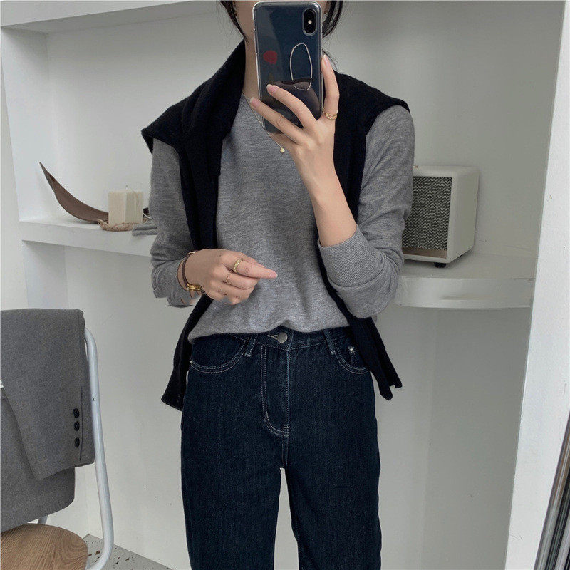 韩版秋冬季百搭圆领套头毛衣女2024新款纯色简约内搭显瘦针织上衣详情49