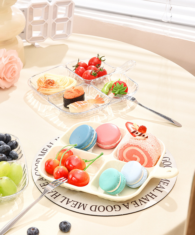 A household compartments serving plate with ingredients such as chopped scallions, ginger and garlic, a storage plate, kitchen utensils, a bone-spitting plate and a vinegar dish, multi-purpose pic 3