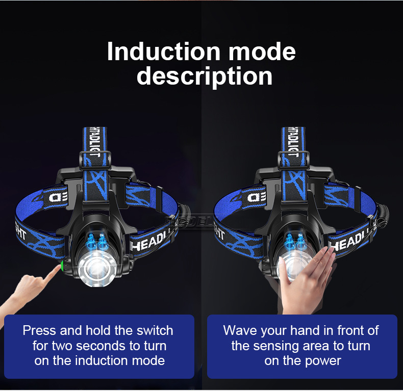 Wholesale of cross-border USB sensor head-mounted t6 high-intensity charging headlamp with led zoom for outdoor mountain climbing and night fishing pic 9
