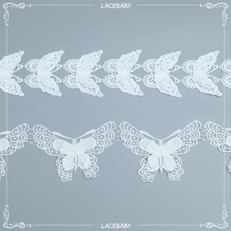 Embroidered water-soluble lace clothing accessories, white polyester wholesale, handcrafted factory stock, decorative butterfly lace pic 11