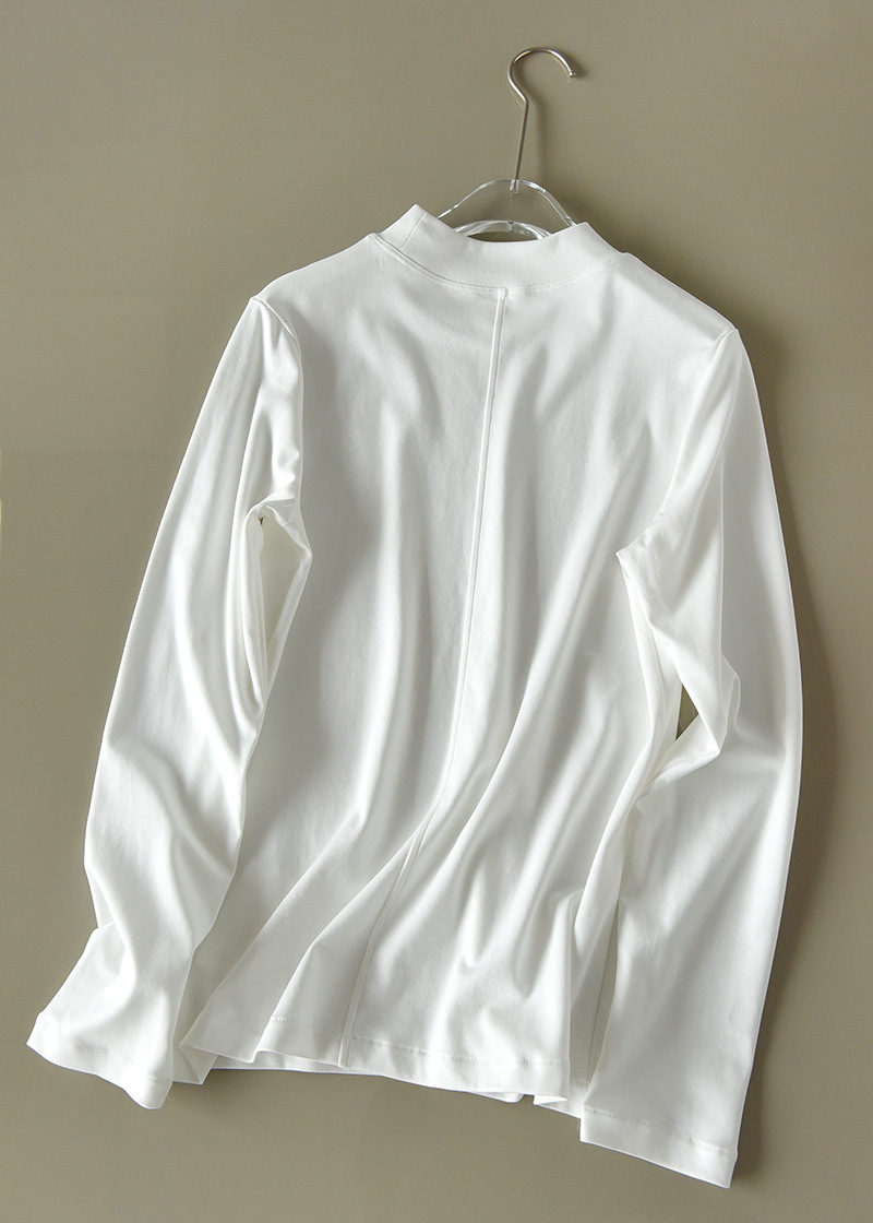 后中线设计纯棉长袖T恤女春秋中领宽松休闲内搭立领丝光棉打底衫详情23