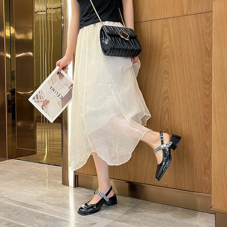 网红玛丽珍高跟女2024夏新款方头一字带后空粗跟仙女风包头凉鞋女详情11