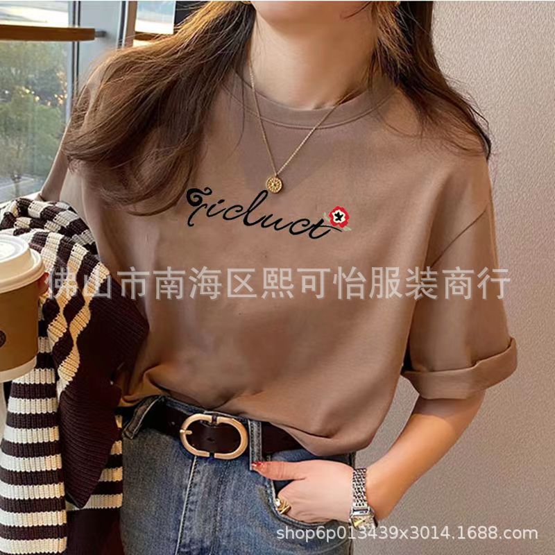 Cheap street stall clothing wholesale, summer short-sleeved T-shirts for women, cotton letter printed Korean version, Instagram trend pic 12