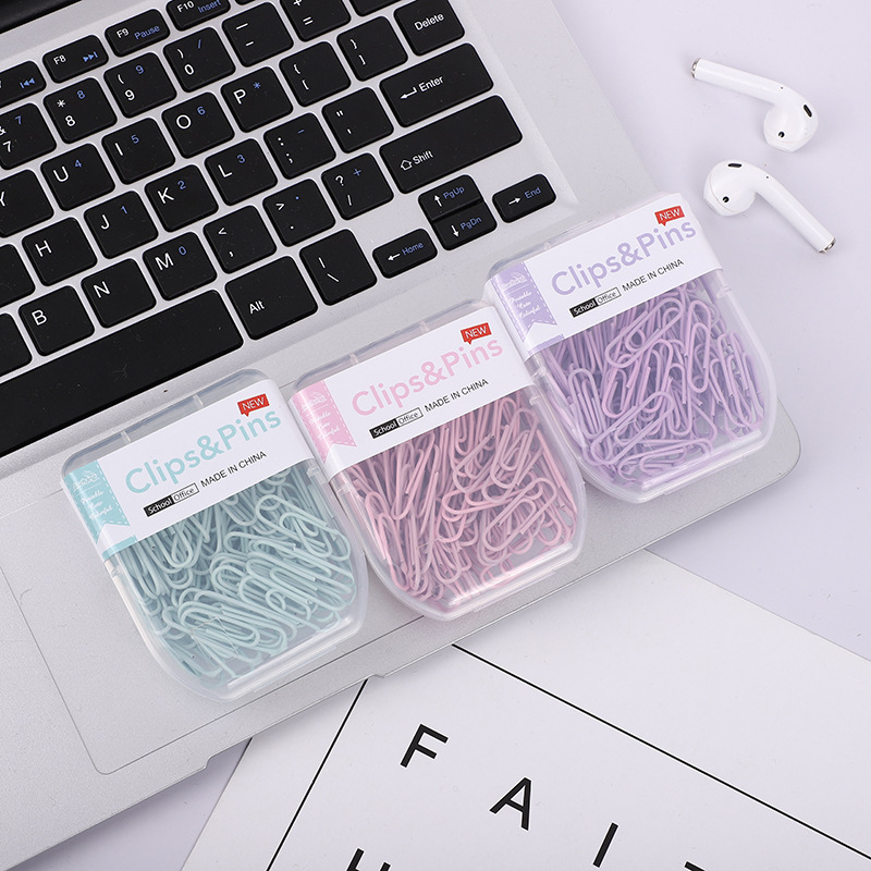 Ins-style macaron-colored paper clip set, box set, ball nails, I-shaped nails, dovetail clips, office binding, office wholesale pic 11
