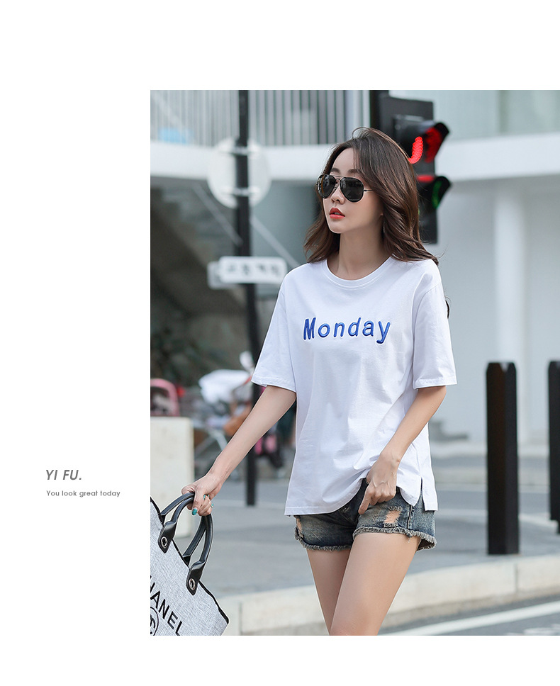 2022 Summer round-neck loose embroidered short-sleeved T-shirt for women, Pinduoduo cross-border supply, one-piece consignment pic 16