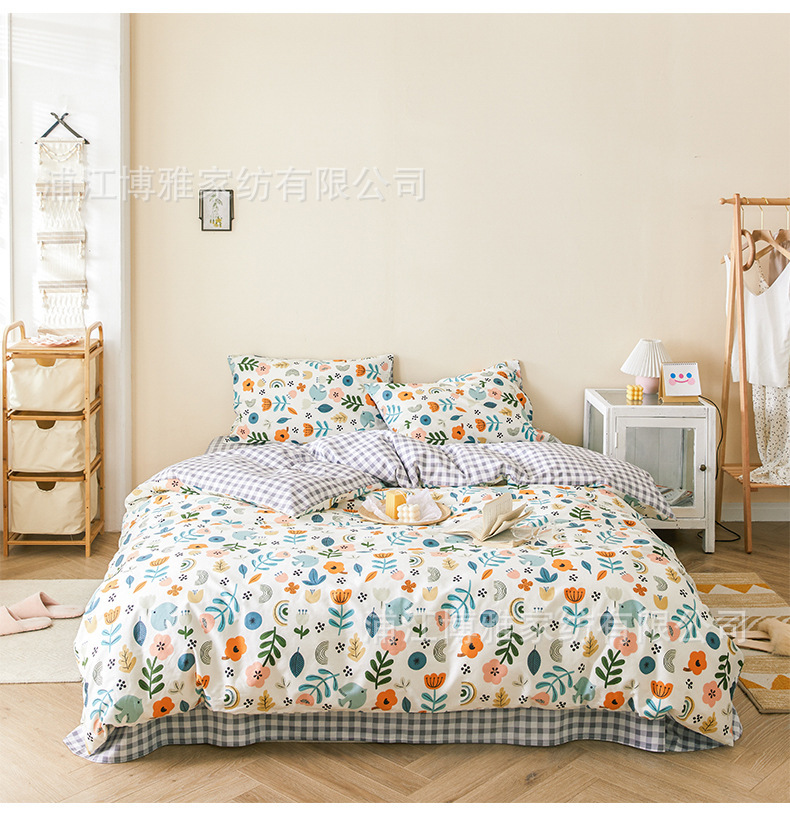 New fresh and clean country-style four-piece set of all-cotton bedding, AB double-panel design, single and double bedding pic 16