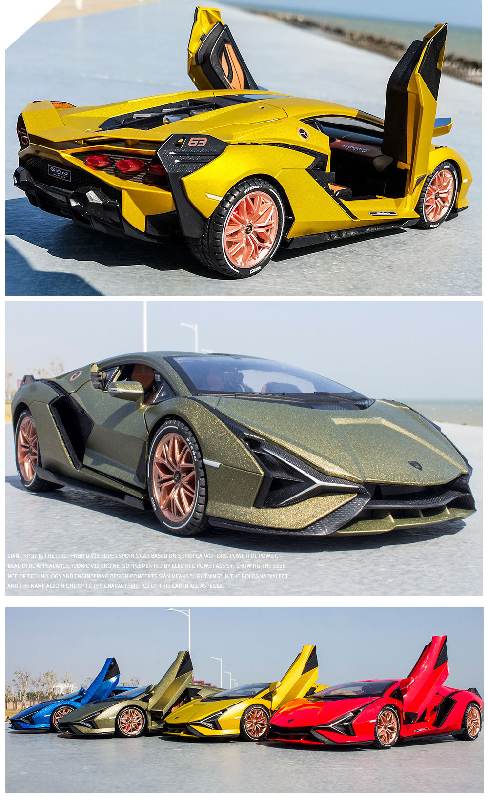 (Box set) 1:18 scale life-sized Lamborghini alloy car model door opening sound and light lightning interior decoration pic 18