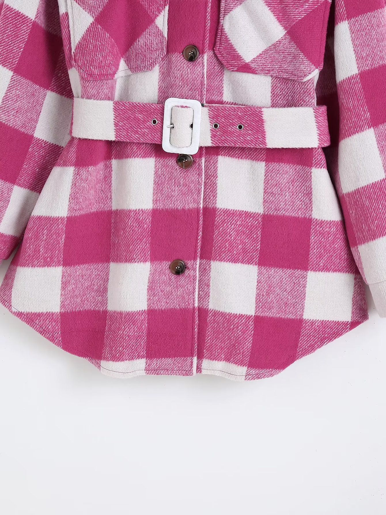 T2024跨境时尚女装 2022秋季新品 腰带格子毛呢宽松外套 5270女式详情10