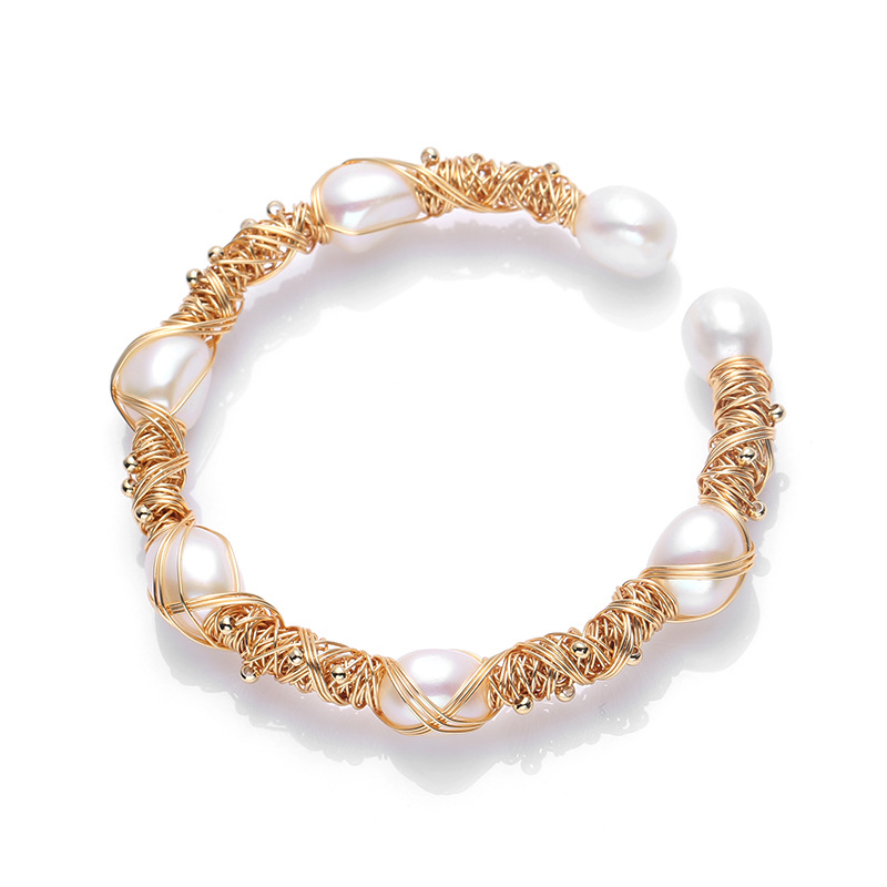 Natural freshwater pearl 14K gold-plated wound bracelet for women, super rice pearl, elegant retro bracelet, high-end accessory pic 13