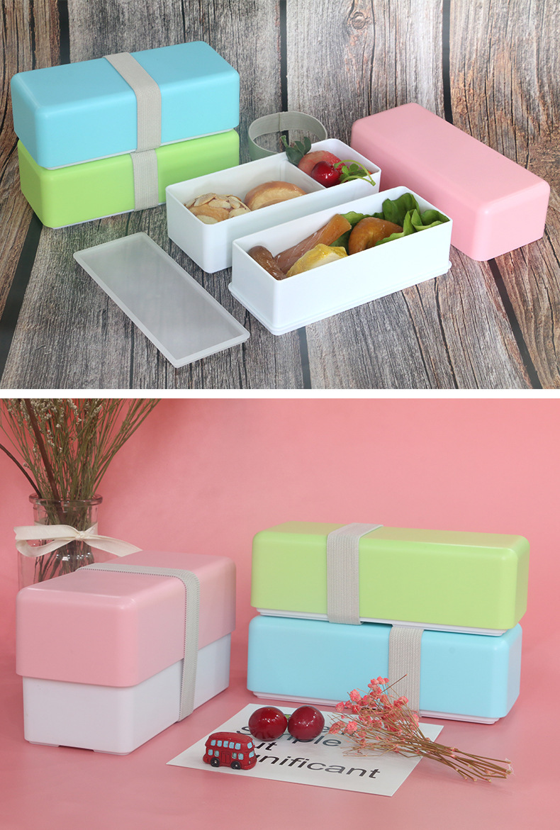 INS japonés de doble capa comprimido lunch box plegable pequeño fresco simple bento box para adultos estudiantes con lunch box pic 19