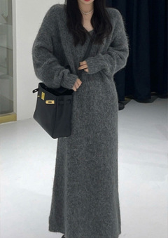 Semi-high neck mid-length elegant woolen dress, new autumn/Winter 2024 Korean-style long-sleeved base knitted dress for women pic 29