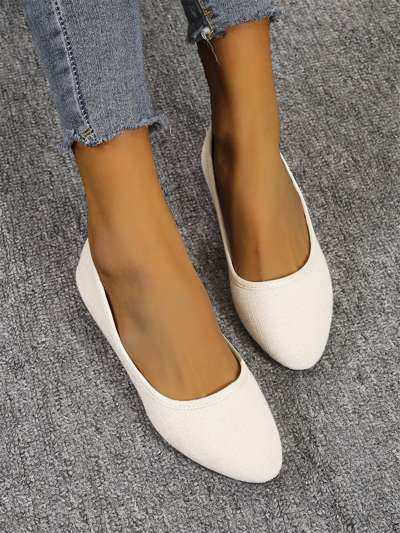 2023春夏新款跨境四季欧洲站休闲女单鞋纯色平跟亚麻休闲女士鞋子详情3