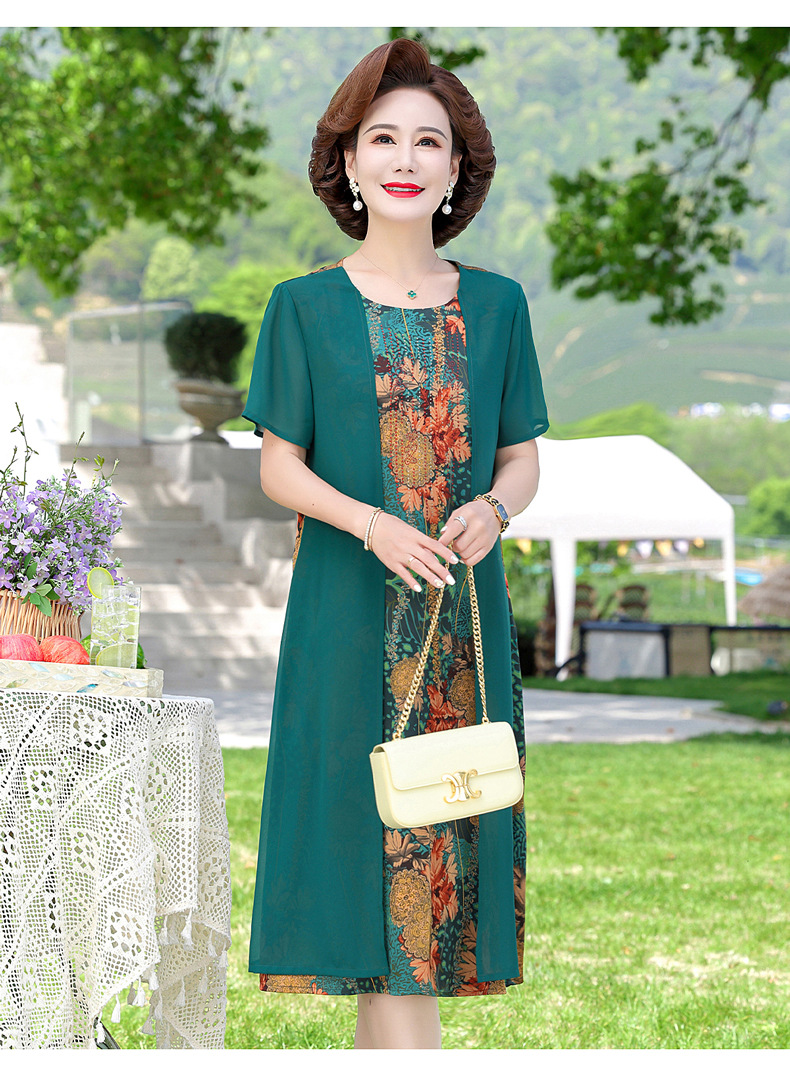 A stylish and elegant spring and autumn dress for middle-aged mothers, a long dress for women aged 40 to 50, a dress for middle-aged and elderly women pic 49