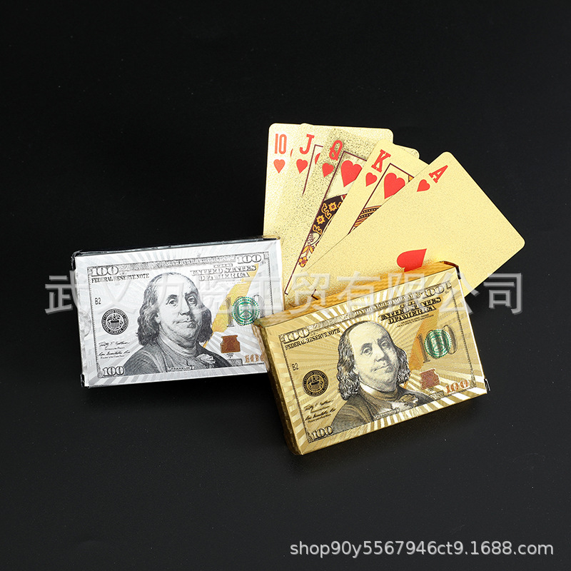美元扑克牌金箔扑克牌 银箔扑克牌批发 金色土豪金扑克黑色塑料牌详情4