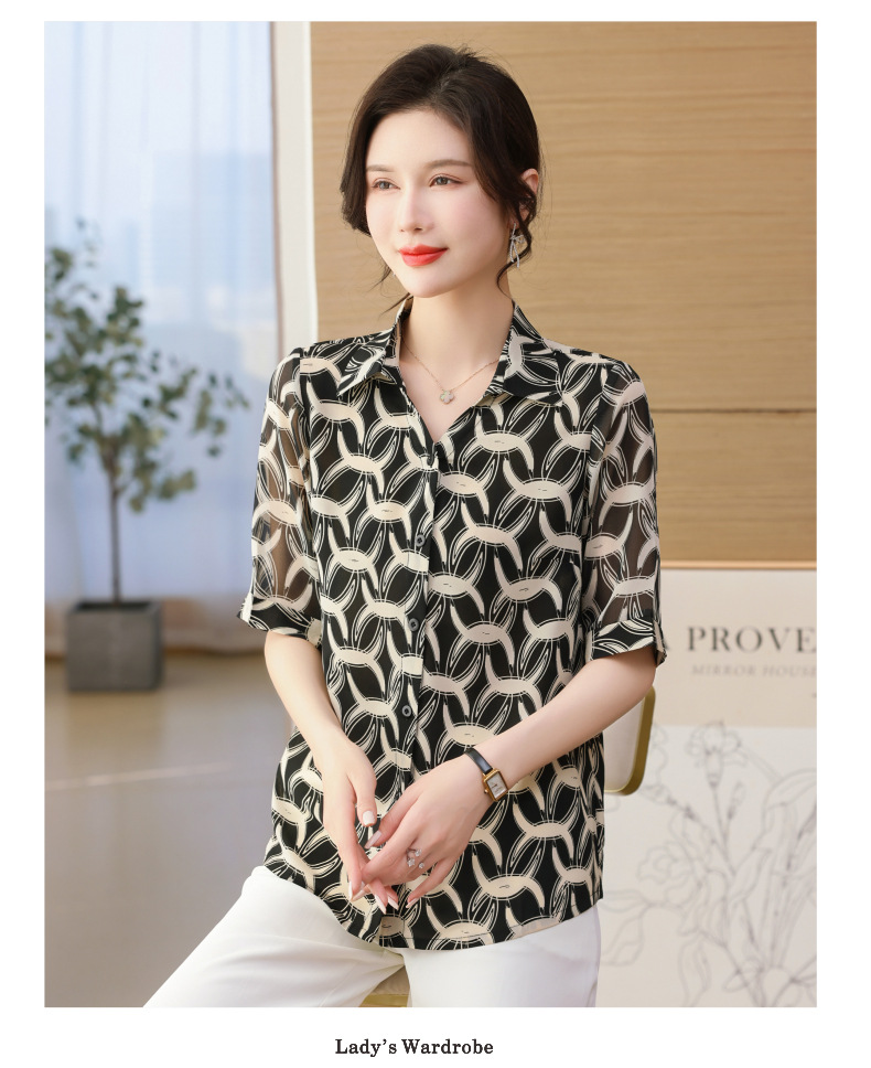 中年妈妈夏装雪纺衬衫长袖2024新款中老年女洋气上衣打底花色衬衣详情14
