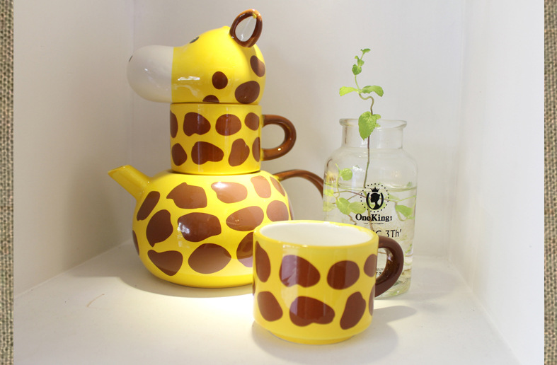 Cute long-necked deer animal set mug, creative cartoon drinking water ceramic cup, birthday set gift pic 3