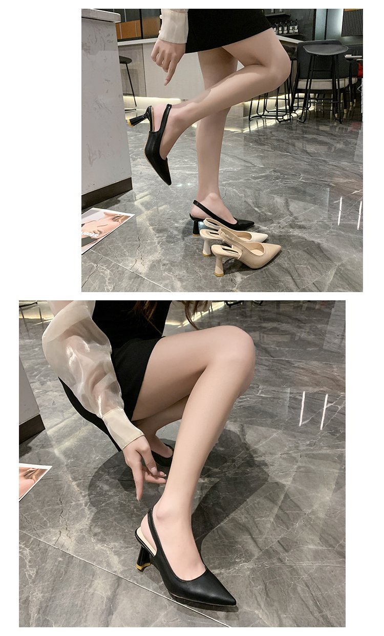 2023春夏季新款尖头高跟鞋女细跟包头凉鞋后空浅口单鞋女详情16