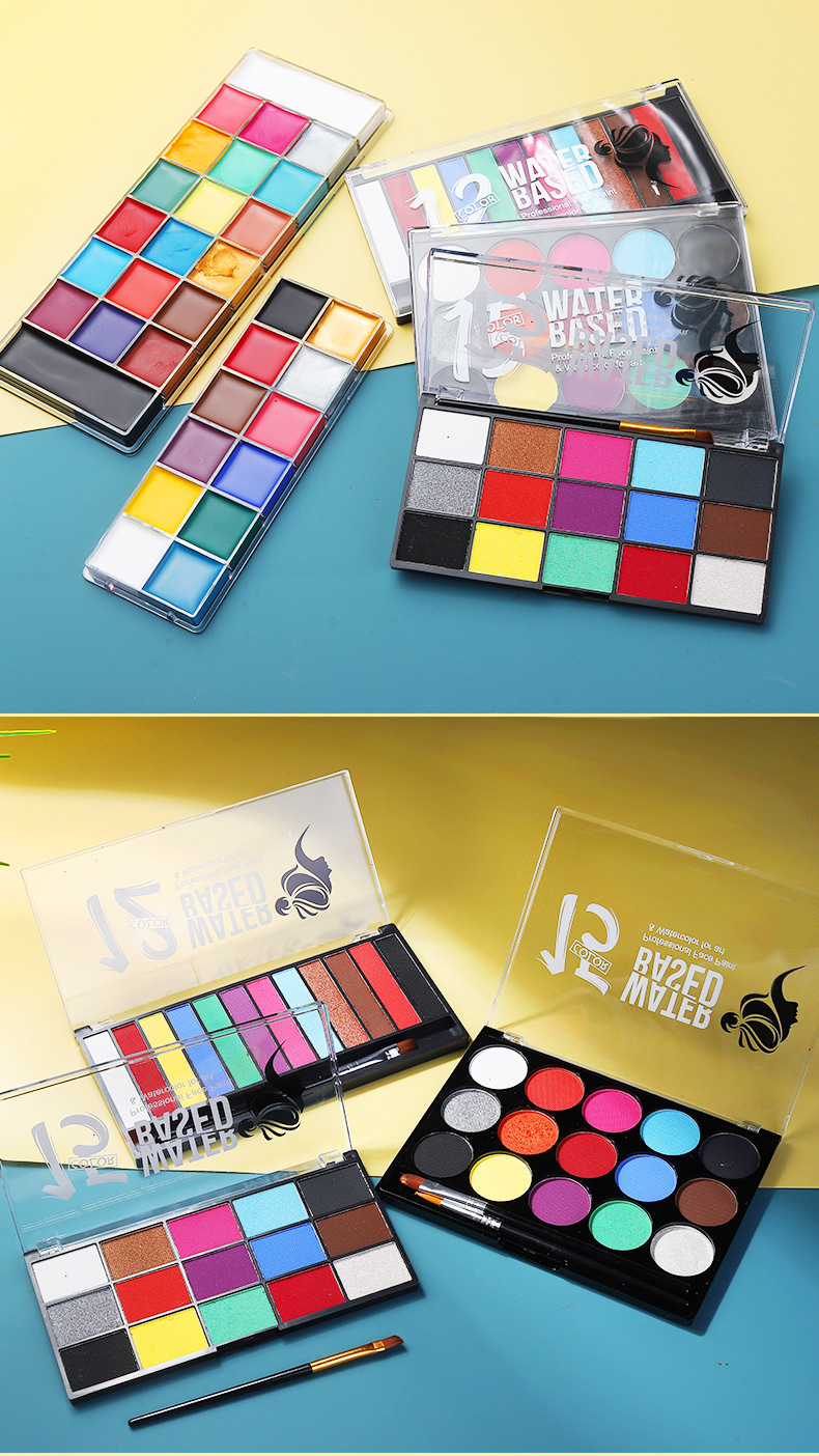 跨境水溶性油彩12色人体彩绘油彩颜料舞台剧绘画舞会彩绘固体油彩详情15