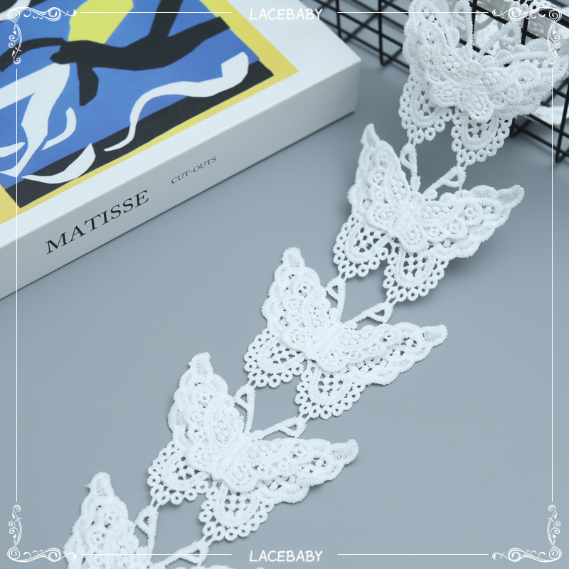 Embroidered water-soluble lace clothing accessories, white polyester wholesale, handcrafted factory stock, decorative butterfly lace pic 8