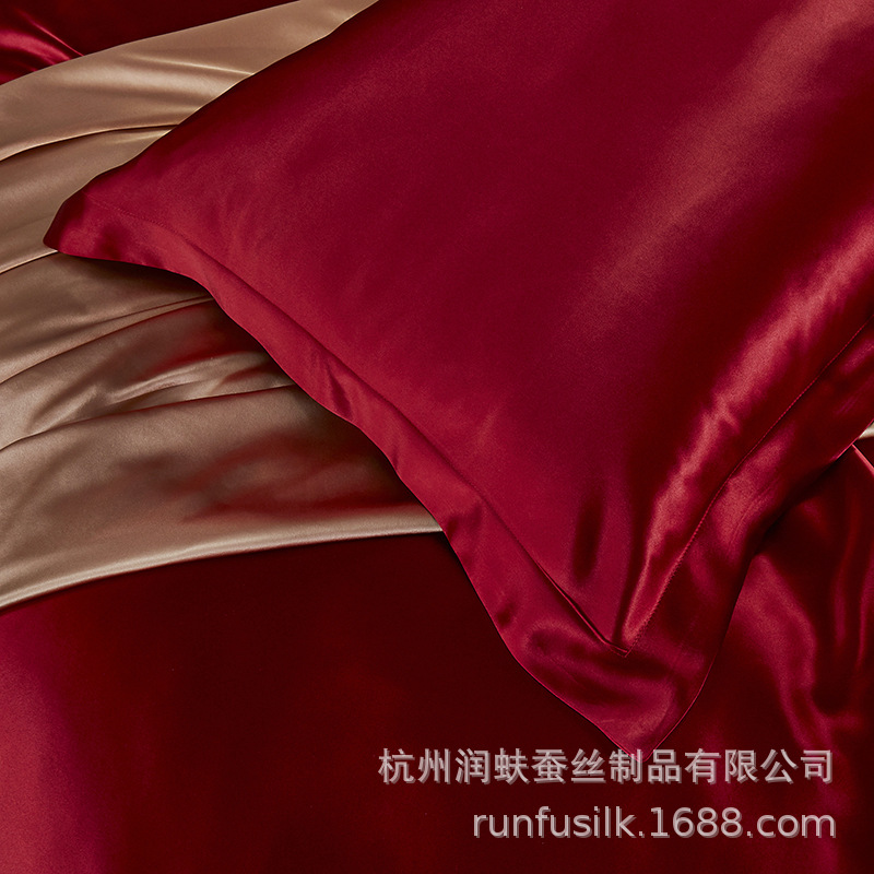 Heavyweight 25mm 100% mulberry silk bedding, wedding silk four-piece set, silk quilt cover and bed sheet pic 37