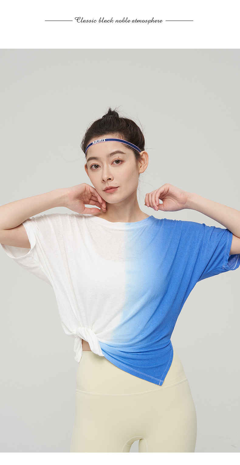 lulu春夏新款扎染透气运动套装欧美短袖女健身瑜伽服纯棉T恤批发详情15