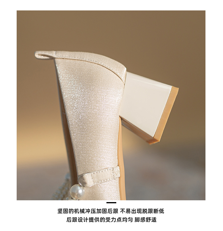 法式玛丽珍方头单鞋女2024春夏新款粗跟中跟女鞋百搭花朵绸缎鞋子详情15