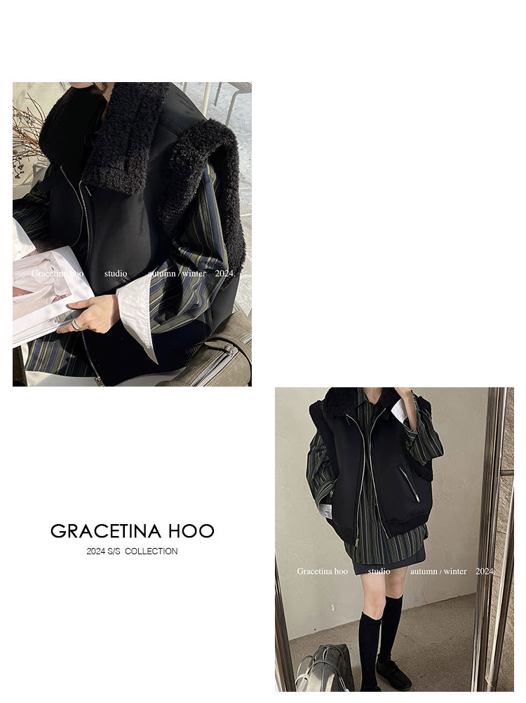 The First batch of Thirteen Factories 2024 autumn/winter new simple and laid-back style top, retro loose long-sleeved striped shirt for women pic 13