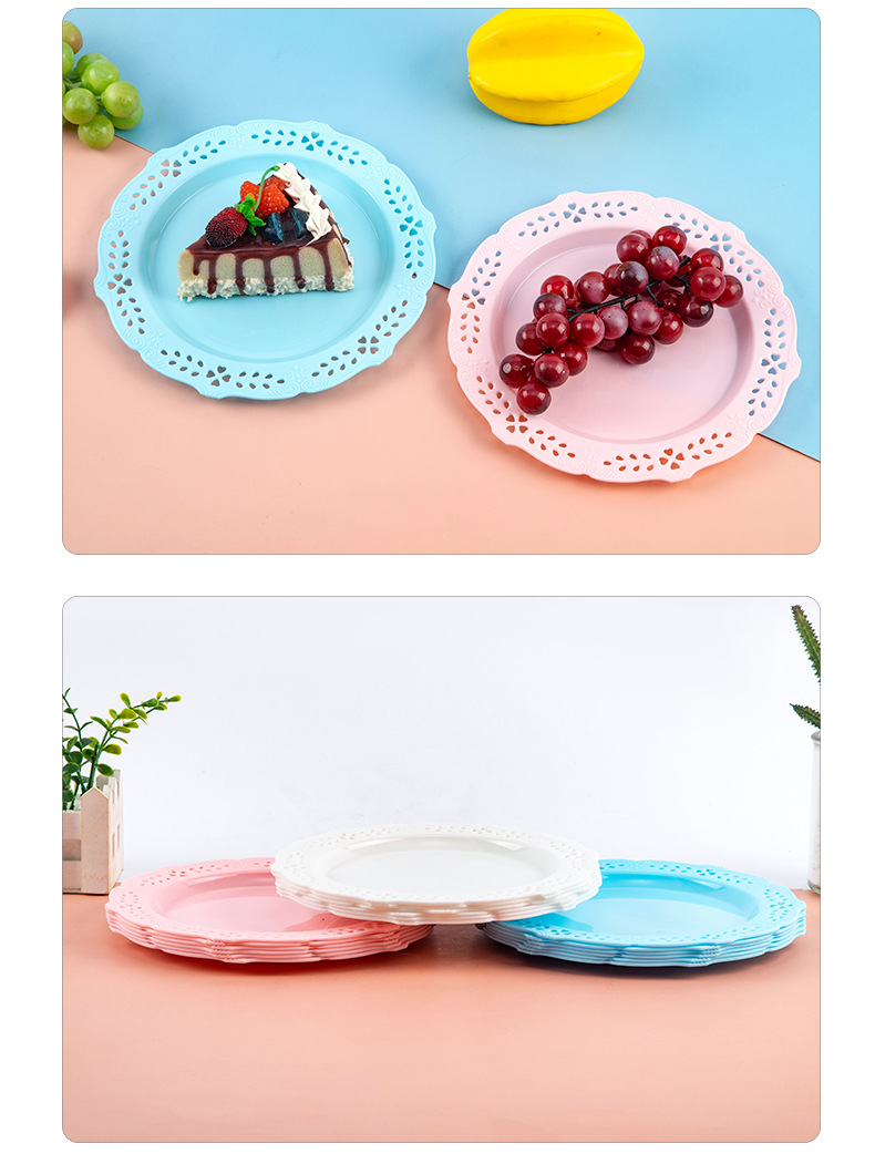 Factory wholesale round plastic plates, household cake, bread and dessert display plates, fruit multi-color desktop storage plates pic 9
