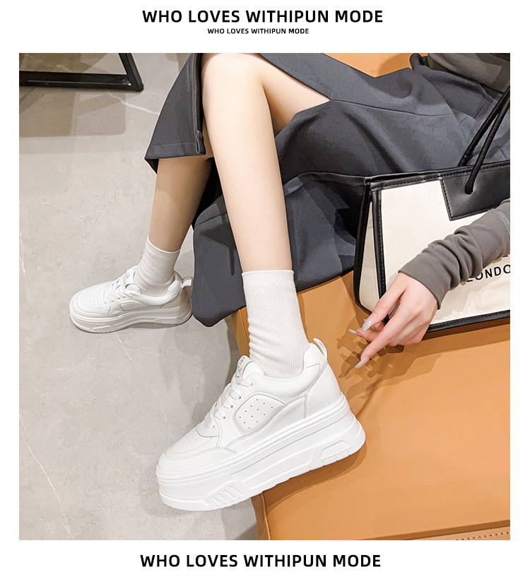 2023 New round toe thick-soled insole height-increasing genuine leather spring and summer white sneakers for women, versatile sports and casual shoes pic 18