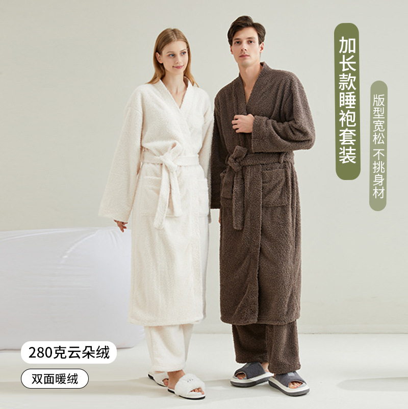 珊瑚绒睡衣女冬季加厚保暖情侣睡衣大码开衫家居服可外穿睡衣套装详情4
